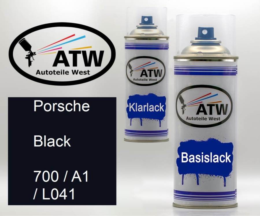 Porsche, Black, 700 / A1 / L041: 400ml Sprühdose + 400ml Klarlack - Set, von ATW Autoteile West.